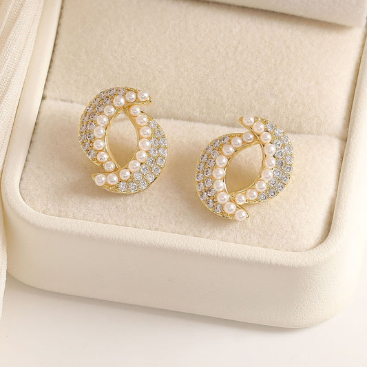 Light Luxury Exquisite Geometric Pearl Ear Studs Jewelry/Accessories