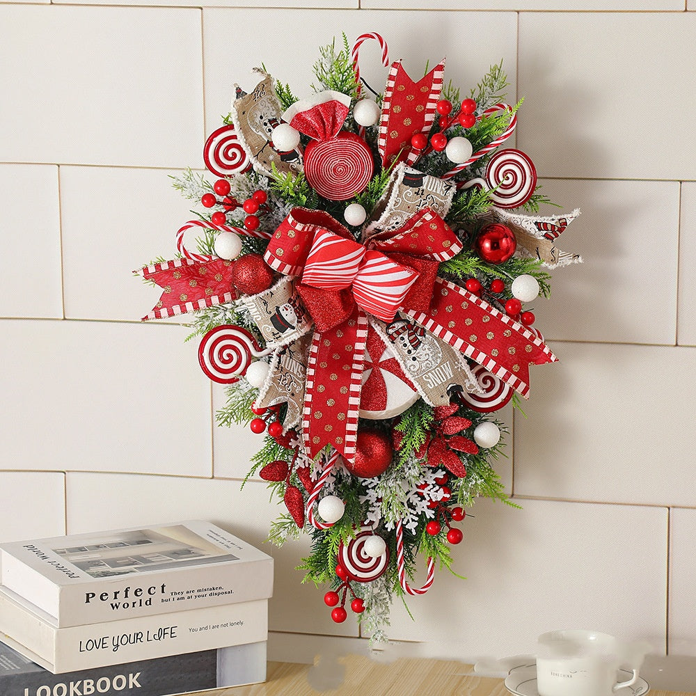 Christmas Wreath Candy Upside Down Tree Garland Artificial Xmas Ornament Hpme Porch Window Door Wall Hanging Decoration Home Ornaments