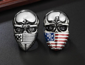 European and American personality retro masked flag men's skull titanium steel ring Jewelry/Accessories