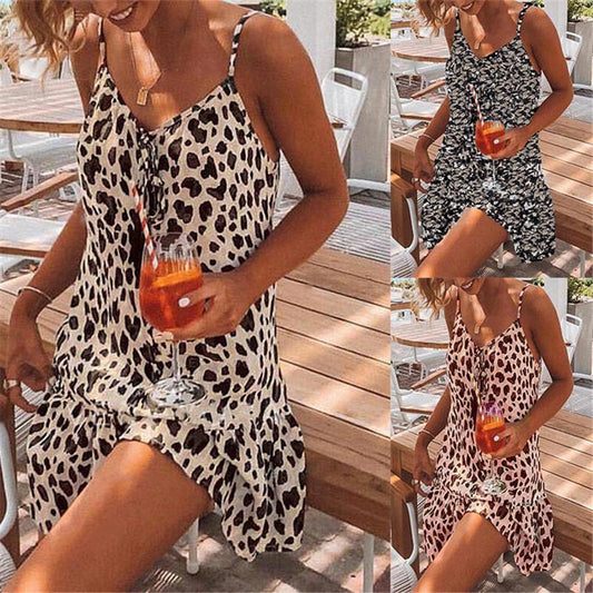 Independent Station Leopard Print Temperament Camisole Dress Women's Garments Apparel / Clothing