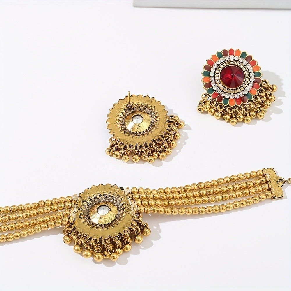 Bohemian Indian Style Necklace And Earrings Suite Flowers Jewelry & Accessories