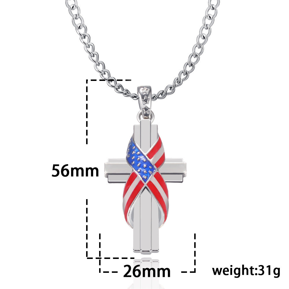 European And American Creative American Style Flag Cross Pendant Men's Necklace