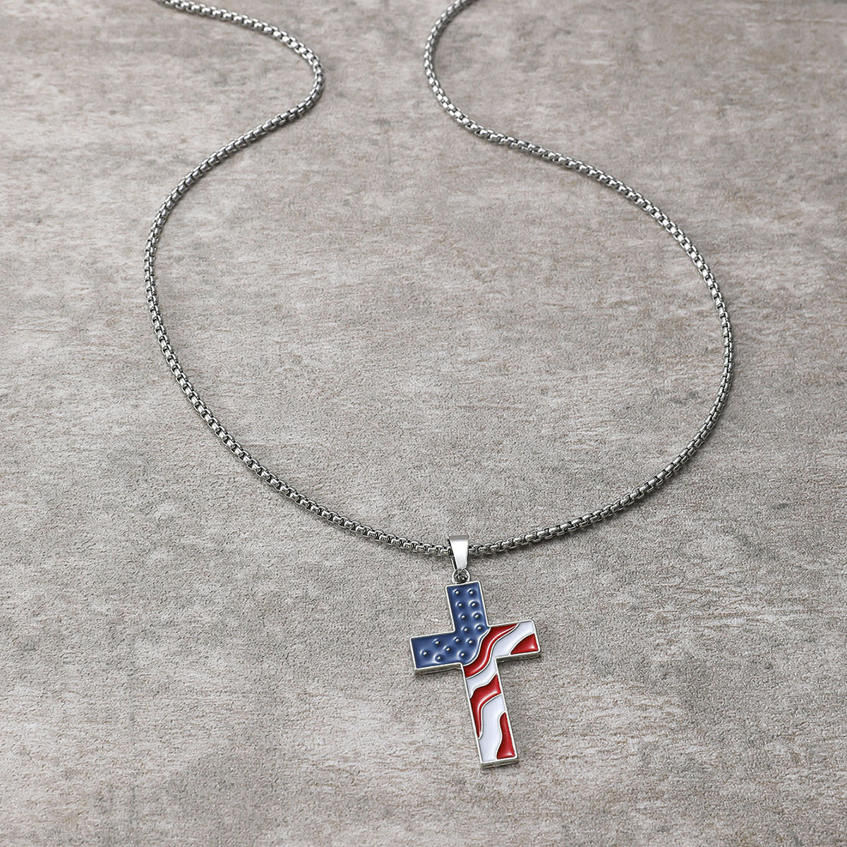 American Flag Cross Drop Oil Pendant For Men And Women