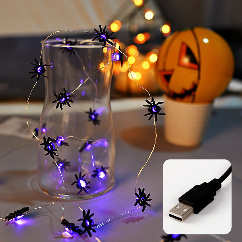 LED Purple Spider Lighting Chain Halloween Decoration Light Home Ornaments