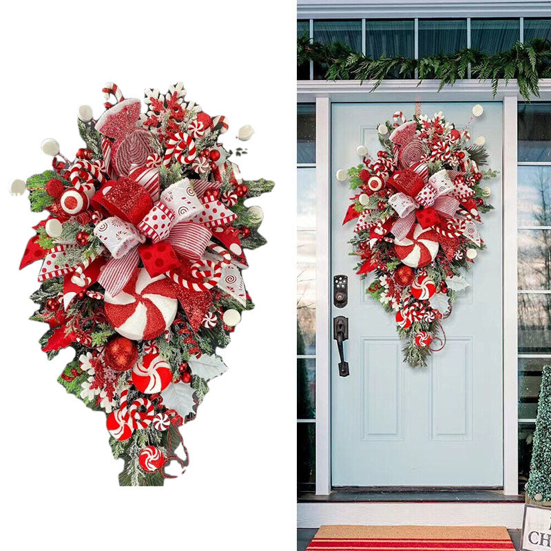 Christmas Wreath Candy Upside Down Tree Garland Artificial Xmas Ornament Hpme Porch Window Door Wall Hanging Decoration Home Ornaments