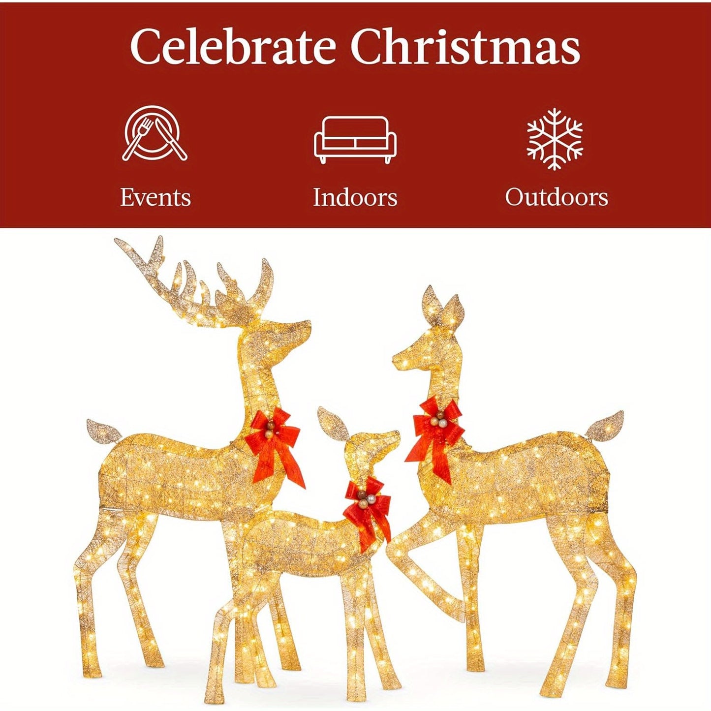 Golden Christmas Reindeer Set - 3-Piece Holiday Decoration Home Ornaments