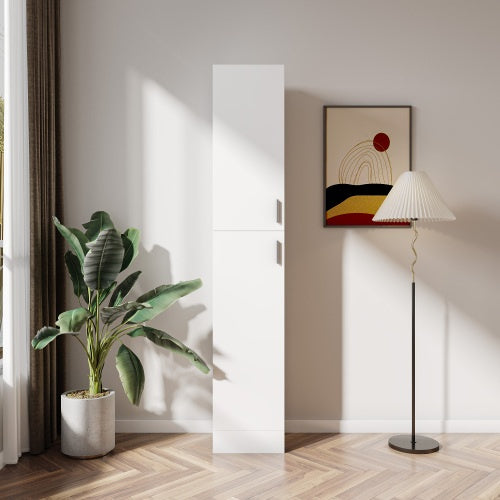 Freestanding Cabinet With Inadjustable Shelves And Two Doors For Kitchen, Dining Room, White Furniture