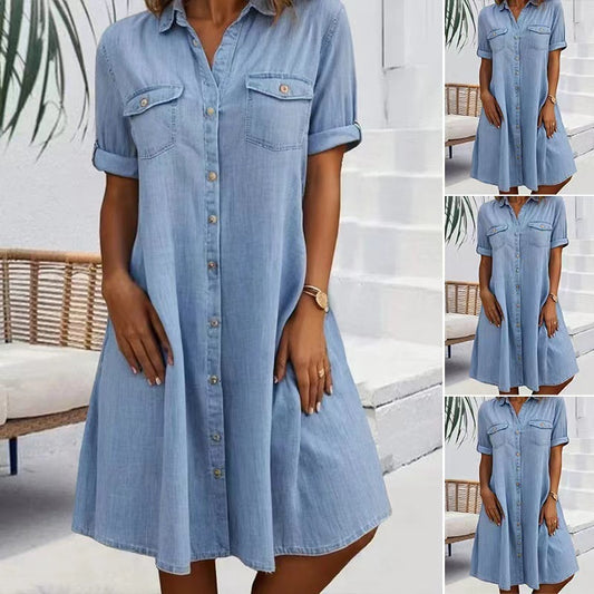 Fashion Personality Female Denim Solid Color Dress Women's Garments Apparel / Clothing