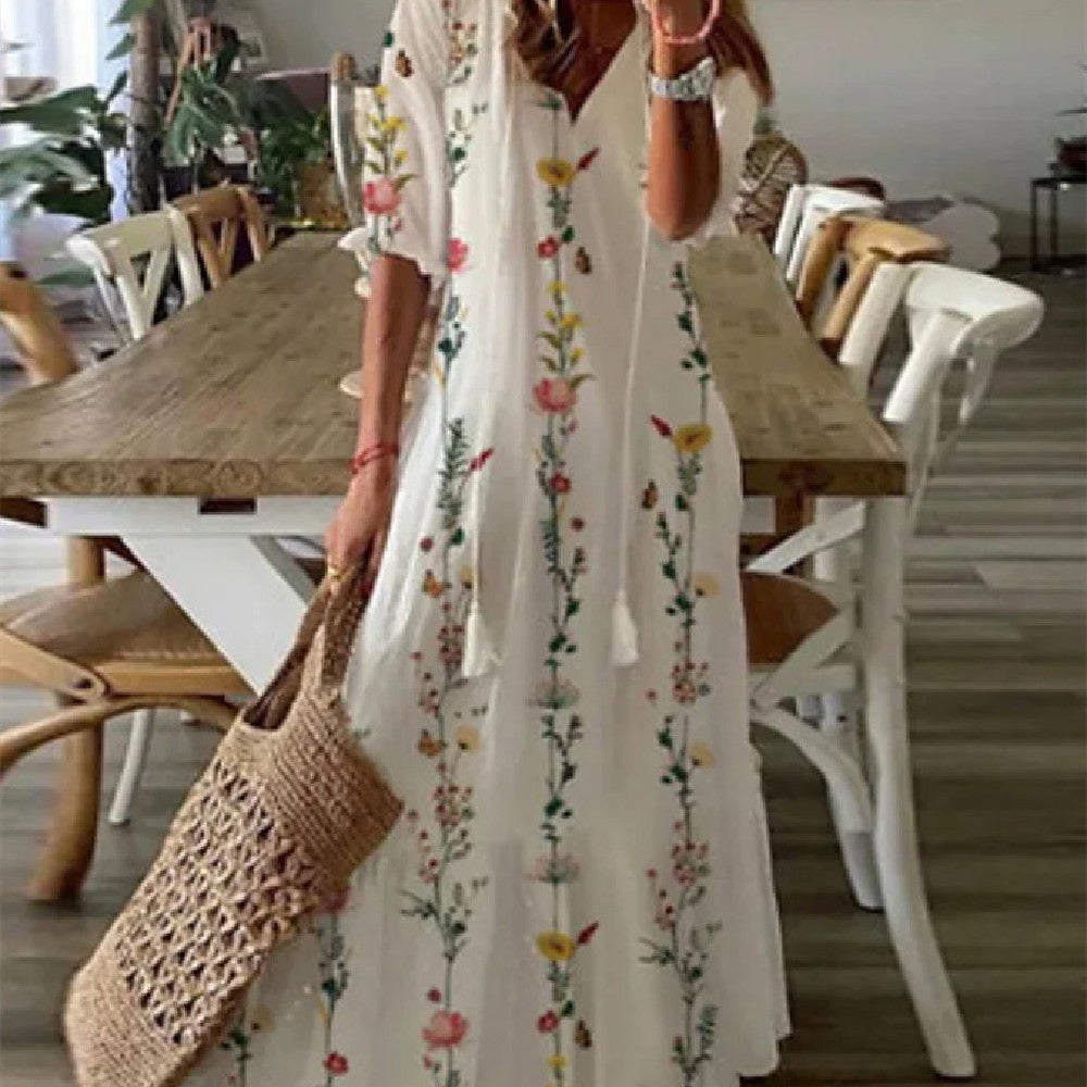 Women's Printed Medium Sleeve Long Dress Women's Garments Apparel / Clothing