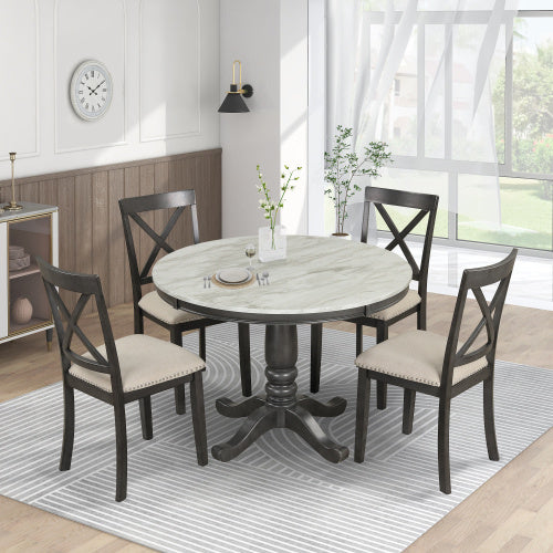 Orisfur. Ensemble table et chaises de salle à manger 5 pièces pour 4 personnes, table de cuisine en bois massif avec 4 chaises.