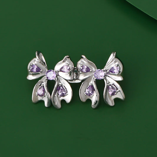 Purple Crystal Bow Waist Brooch Dual-use Belt Buckle Jewelry/Accessories