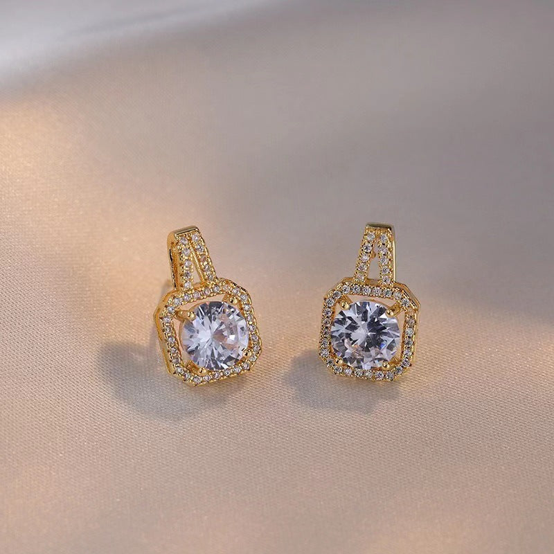 Fashion Jewelry Set Zircon Gem Pendant Chain Choker Necklace For Women Gold Color Stud Earring Statement Wedding Ring Jewelry / Accessories