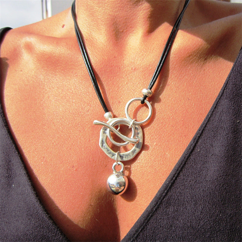 Bohemian Ring Leather Necklace OT Buckle Drop Jewelry/Accessories