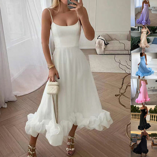 Fashion Suspenders Large Flower Swing Three-dimensional Flower A- Line Skirt Women's Garments Apparel / Clothing