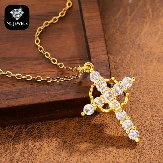 Christian Religious Symbola Drop Classic Crown & Cross Pendant Choker Easter Necklace For Women & Men & Girls Pretty Crown Cross Necklace For Daily Party Clothing Decor Trendy All-match & Je Jewelry & Accessories