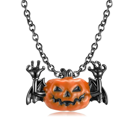 Creative Pumpkin Bat Necklace Halloween Dark Wind Small Fashion S925 Silver Chain Jewelry/Accessories