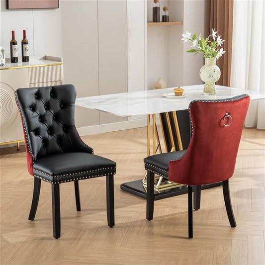 Collection de meubles, ensemble de 2 chaises de salle à manger contemporaines haut de gamme en bois massif capitonné, en PU et velours