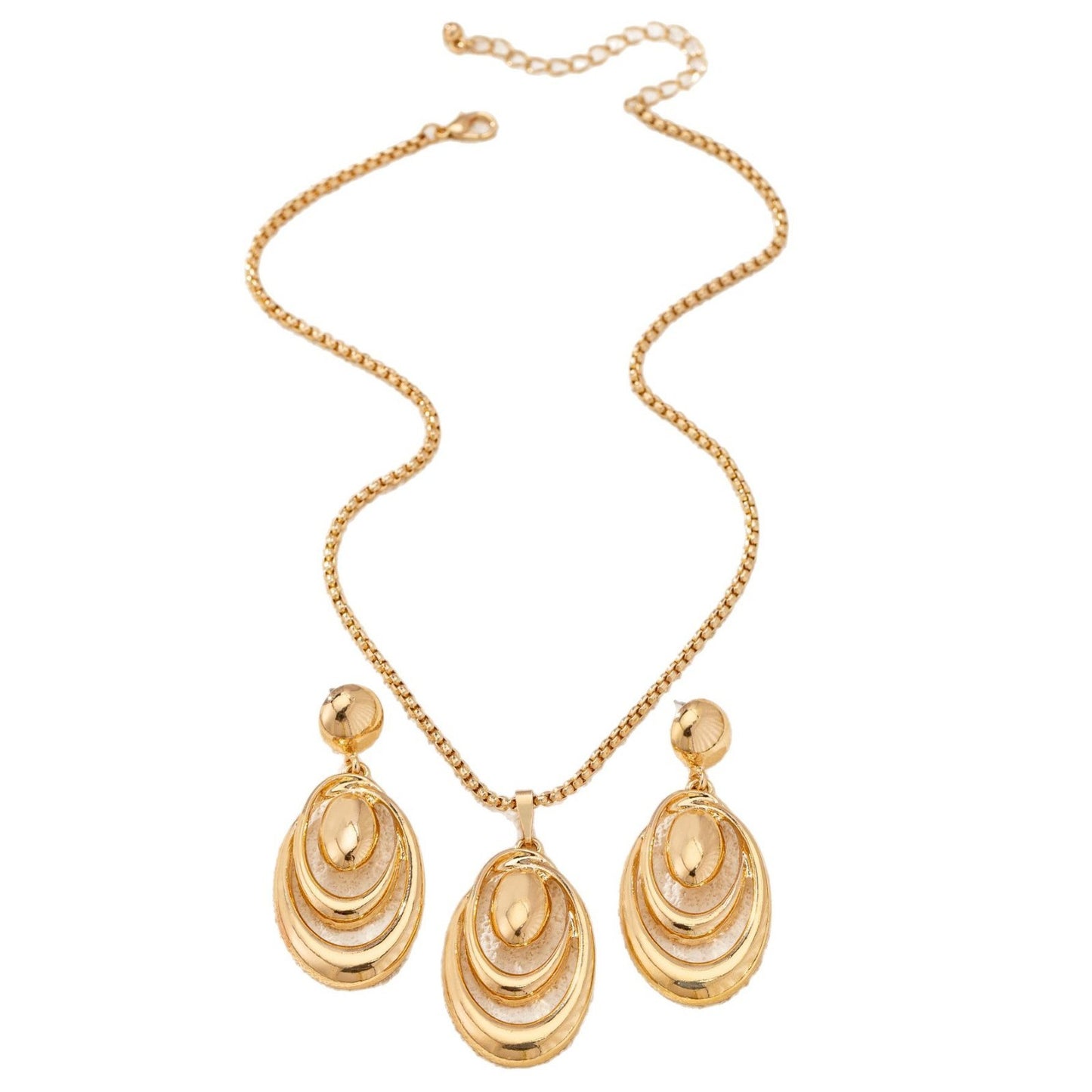 Fashion Creative Multi-ring Drop Shape Earrings Necklace Three-piece Set Jewelry & Accessories