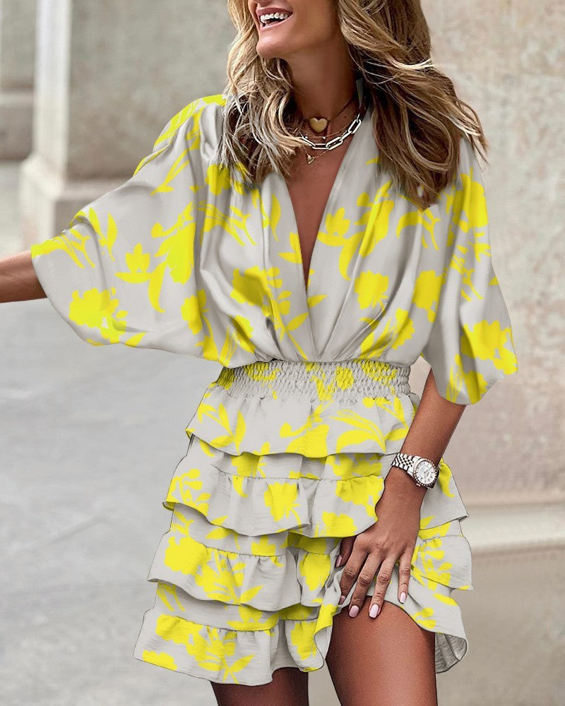 Sleeve V Neck Hem Irregular Hem Dress For Women's Garments Apparel / Clothing