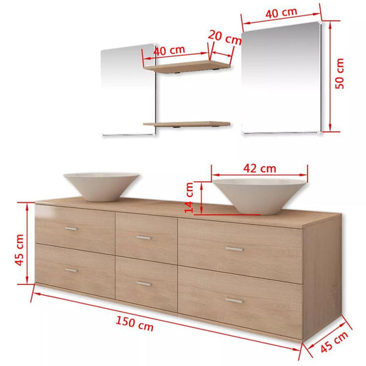 vidaXL Seven Piece Bathroom Furniture and Basin Set Beige Furniture