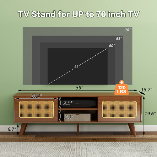 Mid Century Modern Rattan TV Stan , Entertainment Cabinet