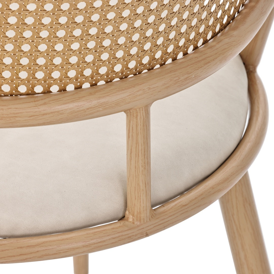 Set Of 4, PU Seat, Rattan Backrest, Bamboo Kitchen Chair With Imitation Rattan Backrest And Retro Side Armchair, Suitable For Home, Restaurant, Living Room, Cafe,beige Furniture