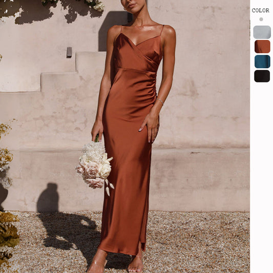 Spaghetti Straps Sleeveless Slit Slim-fitting Dress Women's Garments Apparel / Clothing