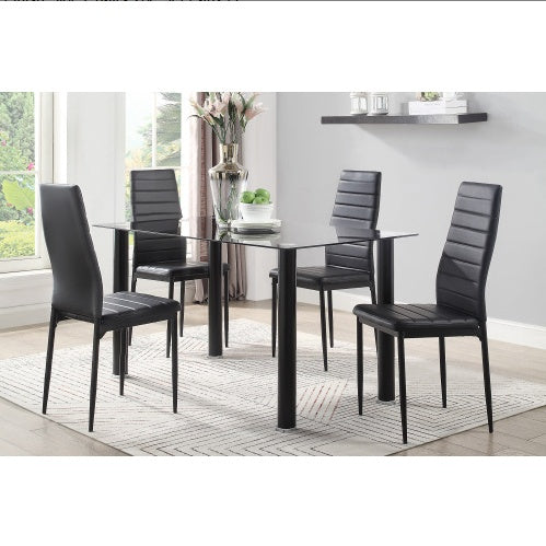 Modern Style Black Metal Finish Side Chairs 2pc Set Faux Leather Upholstery Contemporary Dining Room Furniture