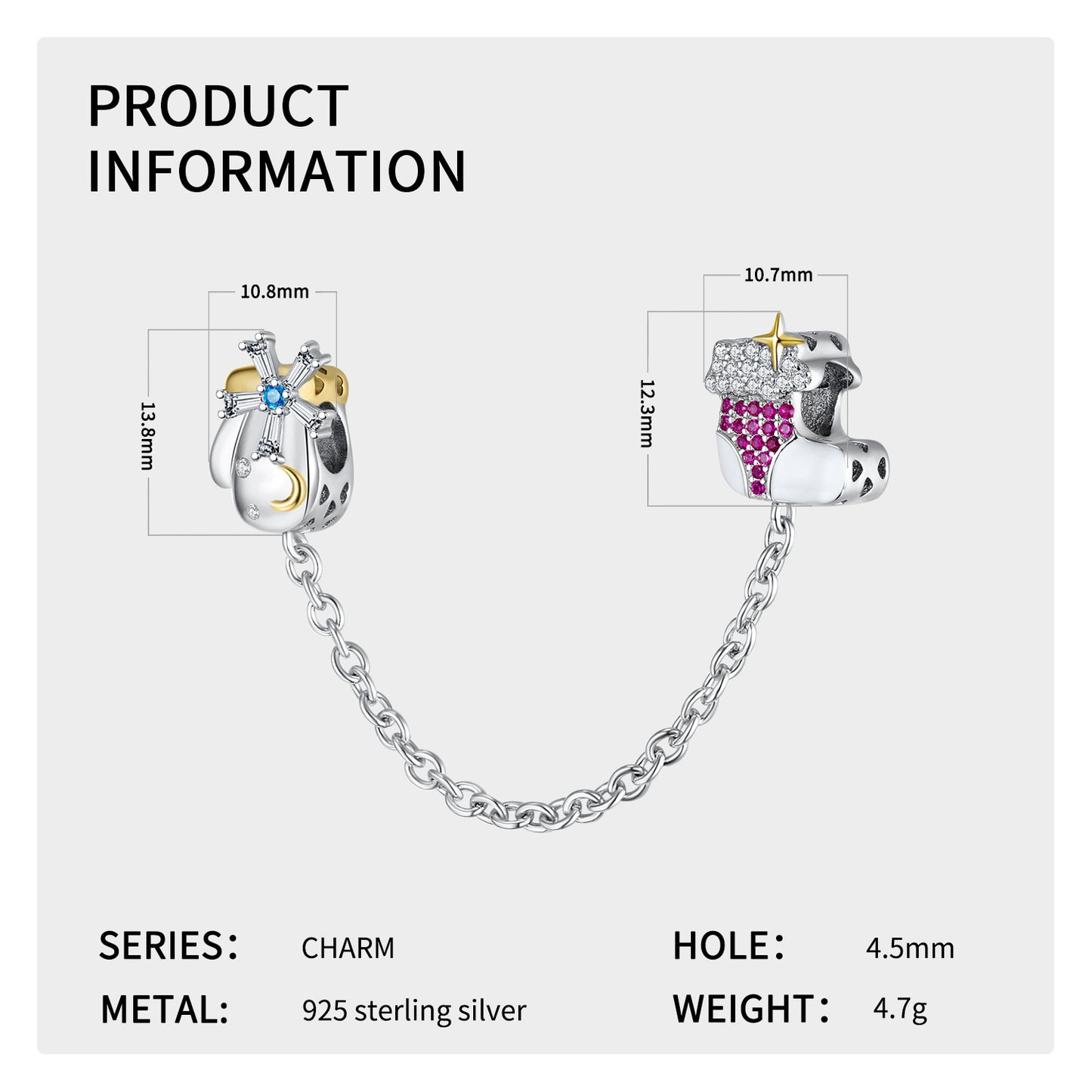 Snow Gloves&Christmas Socks Protective Chain Christmas Series S925 Silver Bracelet Diy Accessories