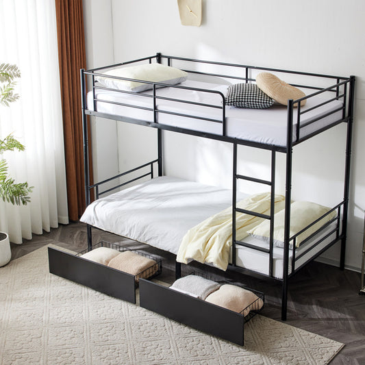 Double Decker Bunk Bed With Drawers Black, Detachable Twin Bed Furniture