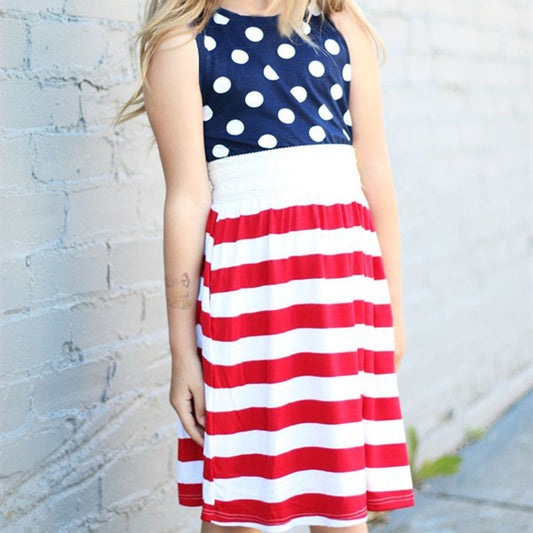 American Independence Day Flag Sleeveless Vest Striped Polka Dot Dress Apparel / Clothing