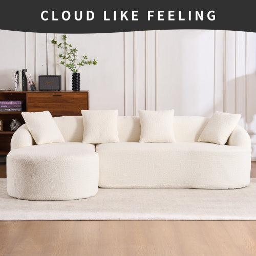 LY-022 GREY COMPRESSION SOFA Combining Chaise Longue With 3-seater, Wood Grain Chenille Fabric, Full Sponge Compression Sofa,combined Sofa With 4 Pillows For Living Home Furniture Apartment Furniture