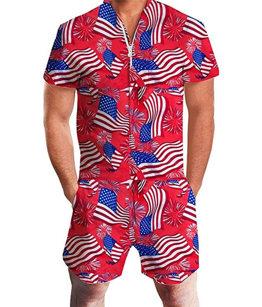 Summer short-sleeve jumpsuit Hawaiian American Flag Apparel / Clothing