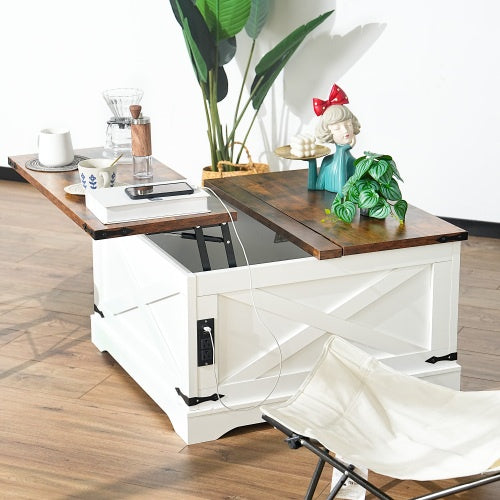 Coffee Table, Multi-functional Lifting Dining Table Coffee Table, Living Room Home Table, Modern Coffee Table 90CM, Vintage White Furniture
