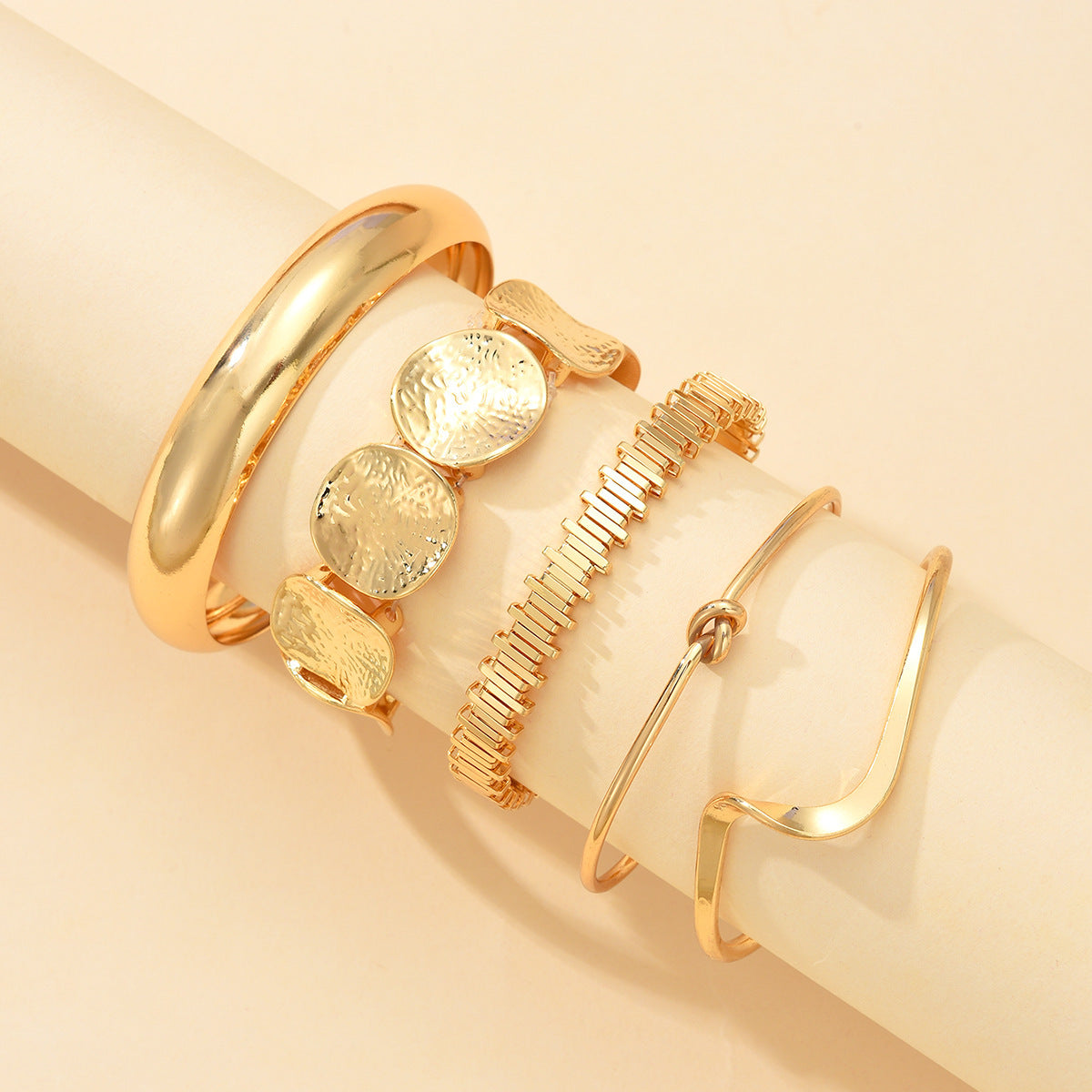 Women's Retro Minimalist Bracelet Set Featuring Wavy Knots Geometric Circles And Metal Openings Jewelry & Accessories