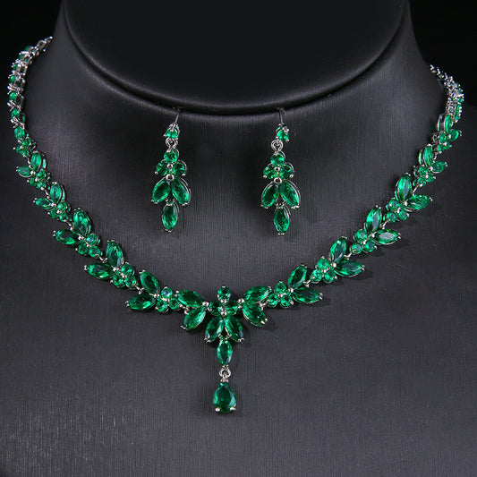 Elegant Long Horse Eye Water Drop Zircon White Gold Necklace Earrings Jewelry Suit Jewelry/Accessories