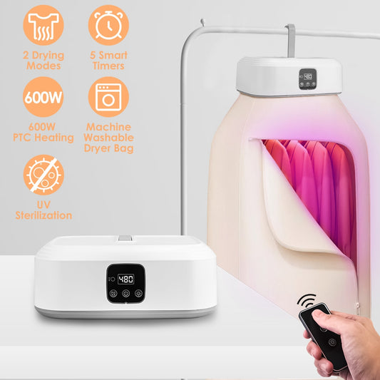 1Pc Portable Clothes Dryer Mini Dryer Foldable Dryer Machine With Timer UV Sterilization 2 Drying Modes Remote Control For Apartment Dorm RV Travel Home Appliances  Home Essentials