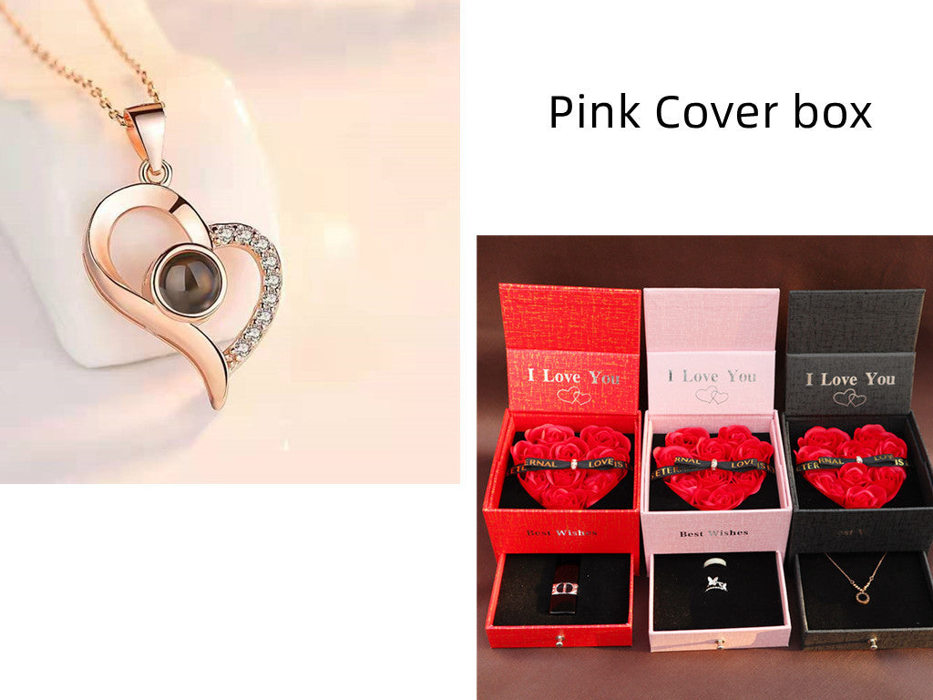 Hot Gift for Birthday, Mother's Day, Christmas & Valentine's Day – Elegant Metal Rose Jewelry Gift Box Necklace for Wedding, Girlfriend & Loved Ones