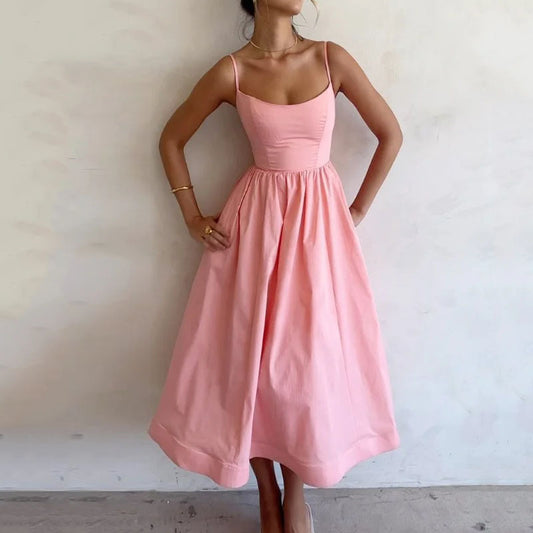 Women's Solid Color Printing Fresh Sweet Sexy Suspender Dress Women's Garments Apparel / Clothing