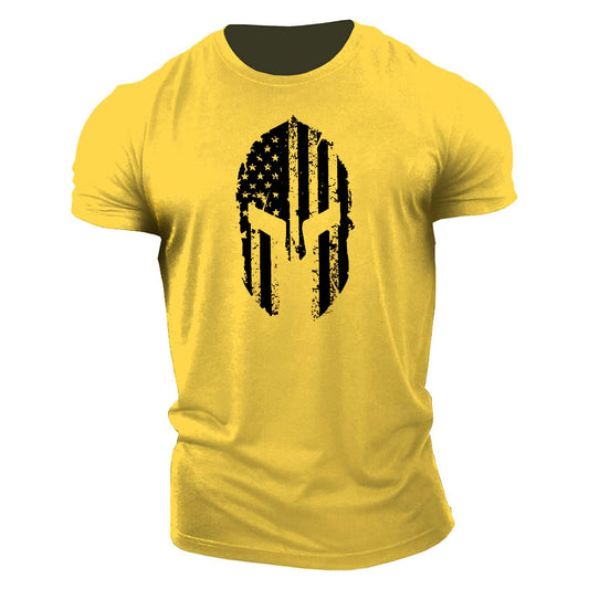 Men's American Flag Helmet Fitness Short Sleeve Cotton Gym T-shirt Apparel / Clothing