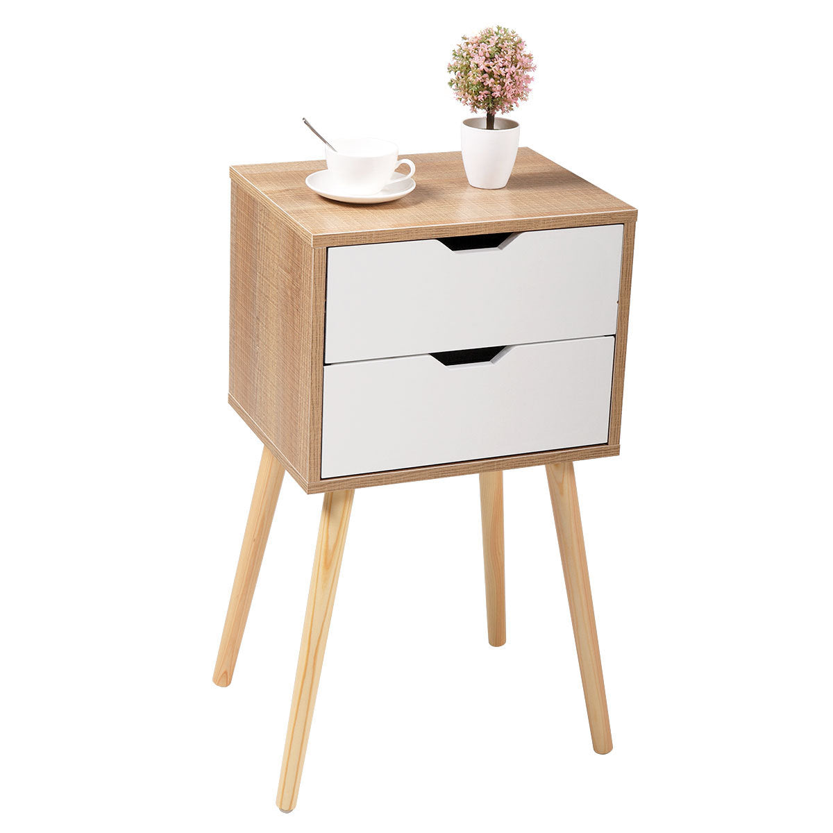 Set Of 2 Modern Nightstands With 2 Drawers & Splayed Legs - White Furniture