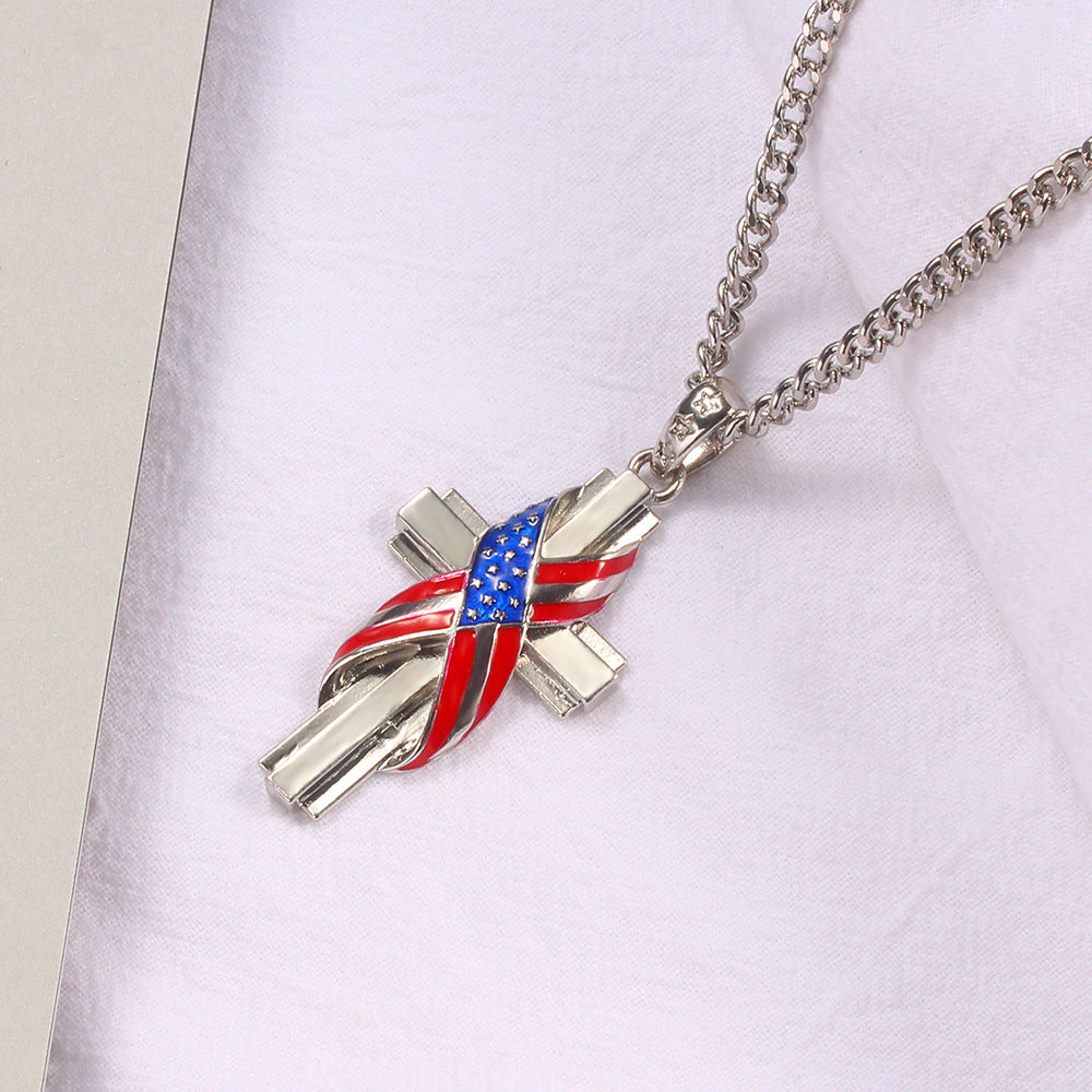 European And American Creative American Style Flag Cross Pendant Men's Necklace