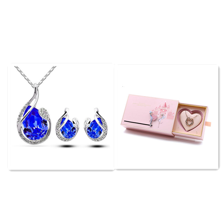 3pcs Rhinestone Necklace Set With Earrings Fashion Water-drop-shaped Jewelry For Women Valentine's Day Jewelry / Accessories