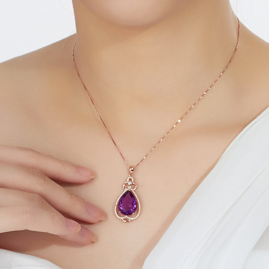 Quality Ear Hook Purple Gemstone Diamond Ring Rose Gold Collarbone Necklace Set Jewelry/Accessories