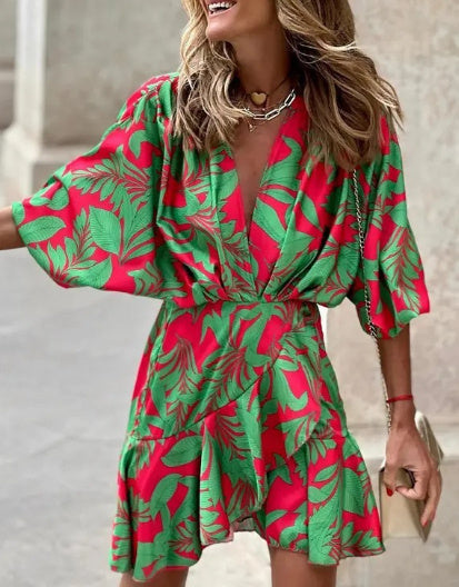 Sleeve V Neck Hem Irregular Hem Dress For Women's Garments Apparel / Clothing
