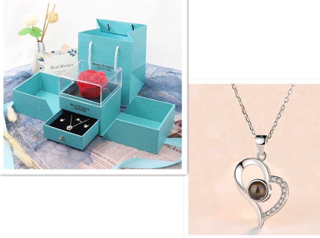 Hot Gift for Birthday, Mother's Day, Christmas & Valentine's Day – Elegant Metal Rose Jewelry Gift Box Necklace for Wedding, Girlfriend & Loved Ones