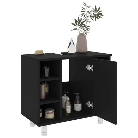 vidaXL 4 Piece Bathroom Furniture Set Black Engineered Wood Furniture