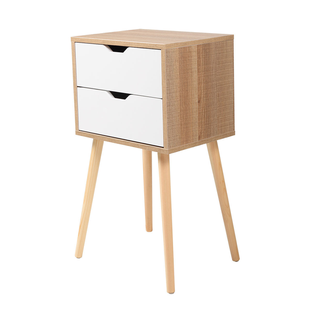 Set Of 2 Modern Nightstands With 2 Drawers & Splayed Legs - White Furniture