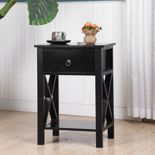 Black, MDF Painted, 40x30x55cm, Bedside Table Furniture