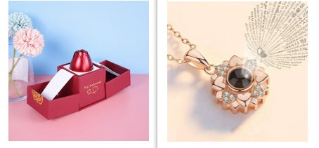 Hot Gift for Birthday, Mother's Day, Christmas & Valentine's Day – Elegant Metal Rose Jewelry Gift Box Necklace for Wedding, Girlfriend & Loved Ones